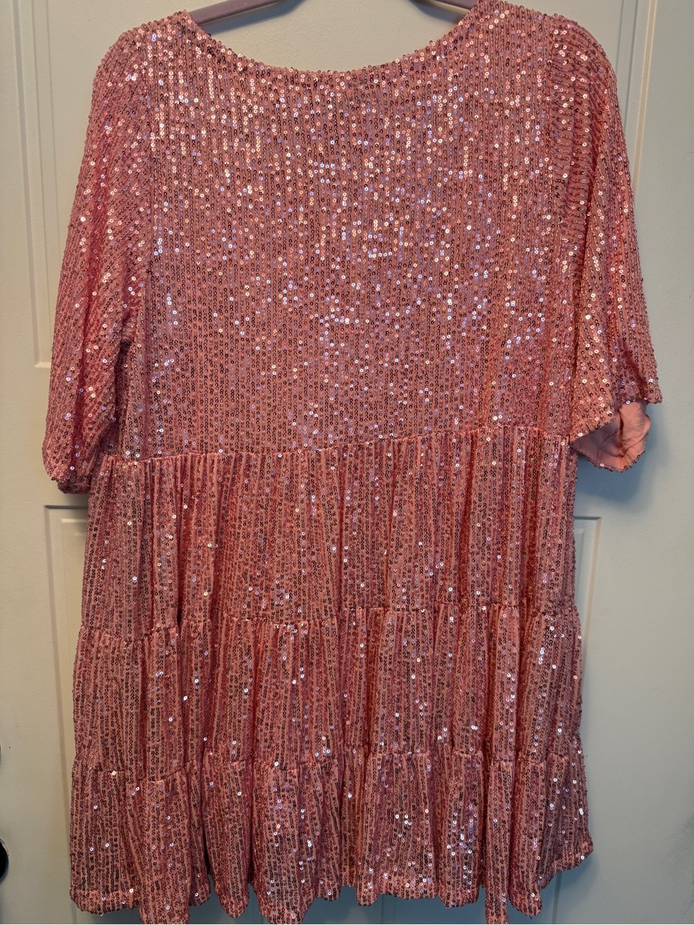 Amazing Lace Rose Pink Sequin Tiered Party Dress